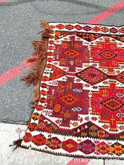 MaxSold Auction: Handwoven Wool Kilim Runner, 5' x 10', Geometric Tribal Design - Commerce (California, USA) PARTNER MANAGED Estate Sale Online Auction - Randolph Street (STORAGE)