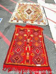 MaxSold Auction: Lot of 2 Handwoven Kilim-Style Area Rugs, 59x85 & 38x55 in - Commerce (California, USA) PARTNER MANAGED Estate Sale Online Auction - Randolph Street (STORAGE)