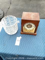 MaxSold Auction: Lot of 2: Mantel/Shelf Skeleton Clock and Slovakian Crystal Ice Bucket - Commerce (California, USA) PARTNER MANAGED Estate Sale Online Auction - Randolph Street (STORAGE)