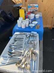MaxSold Auction: Mixed Flatware, Serving Pieces, Ceramic Mugs, Bowls & Glassware Lot - Commerce (California, USA) PARTNER MANAGED Estate Sale Online Auction - Randolph Street (STORAGE)