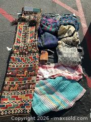 MaxSold Auction: Mixed Textile Lot: Caucasian Sumak Horse Cloth + Assorted Knits - Commerce (California, USA) PARTNER MANAGED Estate Sale Online Auction - Randolph Street (STORAGE)