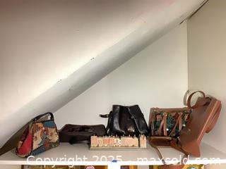 MaxSold Auction: Lot of Leather Purses with Decorative Item - Los Angeles (California, USA) PARTNER MANAGED Moving Online Auction - Kirkwood Drive