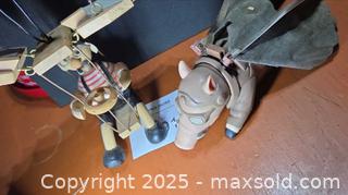 MaxSold Auction: Vintage Mid-Century Wooden Marionette and Plastic (When Pigs Fly) Flying Toys (2) - Sun Valley (California, USA) SELLER MANAGED Estate Sale Online Auction -  Wentworth Street