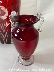 MaxSold Auction: Group of Egermann ruby red cut-to-clear glass vases - Menlo Park (California, USA) SELLER MANAGED Downsizing Online Auction - Henderson Place
