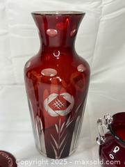 MaxSold Auction: Group of Egermann ruby red cut-to-clear glass vases - Menlo Park (California, USA) SELLER MANAGED Downsizing Online Auction - Henderson Place