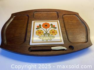 MaxSold Auction: Mid-Century Solid Wood Cheeseboard with Hand Painted Tile - Toronto (Ontario, Canada) SELLER MANAGED Downsizing Online Auction - Lamb Avenue
