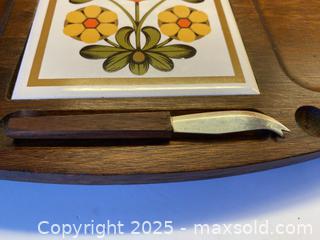 MaxSold Auction: Mid-Century Solid Wood Cheeseboard with Hand Painted Tile - Toronto (Ontario, Canada) SELLER MANAGED Downsizing Online Auction - Lamb Avenue