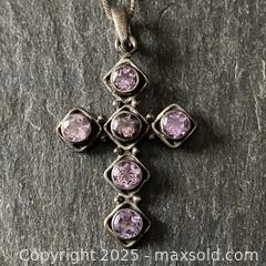 MaxSold Auction: Sterling Silver AMETHYST Cross with Sterling Box Chain - Toronto (Ontario, Canada) SELLER MANAGED Downsizing Online Auction - Lamb Avenue