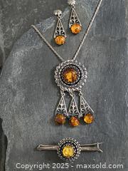 MaxSold Auction: Very Vintage STERLING and Amber Pendant Set - Toronto (Ontario, Canada) SELLER MANAGED Downsizing Online Auction - Lamb Avenue