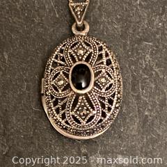 MaxSold Auction: Vintage Stamped 825 Silver and Marcasite Locket with 925 Box Chain Necklace - Toronto (Ontario, Canada) SELLER MANAGED Downsizing Online Auction - Lamb Avenue