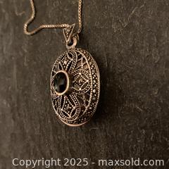 MaxSold Auction: Vintage Stamped 825 Silver and Marcasite Locket with 925 Box Chain Necklace - Toronto (Ontario, Canada) SELLER MANAGED Downsizing Online Auction - Lamb Avenue
