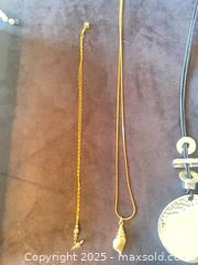 MaxSold Auction: Necklace Lot of 6 — Gold &#38; Silver Plated, Leather/Fabric Cord - Reston (Virginia, USA) SELLER MANAGED Moving Online Auction - Seaford Court