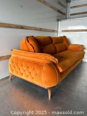 MaxSold Auction: Burnt Orange Velvet Mid-Century 3-Seat Sofa - Toronto (Ontario, Canada) SELLER MANAGED Commercial Liquidation Online Auction - Esandar Drive (STORAGE)