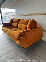 MaxSold Auction: Burnt Orange Velvet Mid-Century 3-Seat Sofa - Toronto (Ontario, Canada) SELLER MANAGED Commercial Liquidation Online Auction - Esandar Drive (STORAGE)