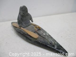 MaxSold Auction: Inuit Rock Carving Of Hunter In Kayak. - Toronto (Ontario, Canada) SELLER MANAGED Reseller Online Auction - Annette Street