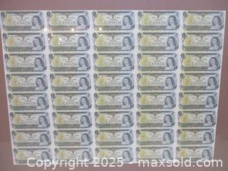 MaxSold Auction: Royal Canadian Mint Framed Complete Uncut 1973 One Dollar Bill Sheet. - Toronto (Ontario, Canada) SELLER MANAGED Reseller Online Auction - Annette Street