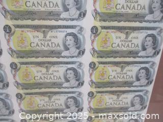 MaxSold Auction: Royal Canadian Mint Framed Complete Uncut 1973 One Dollar Bill Sheet. - Toronto (Ontario, Canada) SELLER MANAGED Reseller Online Auction - Annette Street
