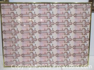 MaxSold Auction: Royal Canadian Mint Framed Uncut Complete 1986 Two Dollar Bill Sheet. - Toronto (Ontario, Canada) SELLER MANAGED Reseller Online Auction - Annette Street