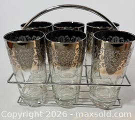 MaxSold Auction: Mid-Century Set 6 Silver Fade High Ball Glasses/Holder - Westminster (Colorado, USA) SELLER MANAGED Downsizing Online Auction - Raritan Street