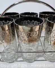 MaxSold Auction: Mid-Century Set 6 Silver Fade High Ball Glasses/Holder - Westminster (Colorado, USA) SELLER MANAGED Downsizing Online Auction - Raritan Street