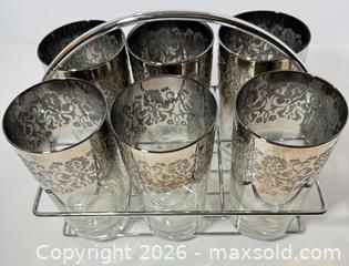 MaxSold Auction: Mid-Century Set 6 Silver Fade High Ball Glasses/Holder - Westminster (Colorado, USA) SELLER MANAGED Downsizing Online Auction - Raritan Street
