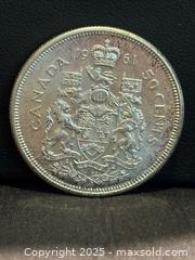 MaxSold Auction: SILVER COIN CANADA 1961 50 CENTS HALF DOLLAR  QEII CANADIAN .800 , Outstanding Condition - Aurora (Ontario, Canada) SELLER MANAGED Estate Sale Online Auction -  Closs Square