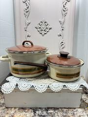 MaxSold Auction: Vintage Enamel-Coated Saucepan and Dutch Oven Set, 2 Pots - Gull Lake (Alberta, Canada) SELLER MANAGED Reseller Online Auction -  Stuart Avenue