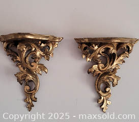 MaxSold Auction: Pair of Gilt Wood Wall Brackets  - Newmarket (Ontario, Canada) SELLER MANAGED Downsizing Online Auction - Amberlee Court.