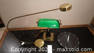 MaxSold Auction: Brass Banker Lamp, Adjustable Brass/Glass Lamp &#38; Wall Clock - Vaughan (Ontario, Canada) SELLER MANAGED Estate Sale Online Auction - Mill Arbour Lane