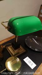 MaxSold Auction: Brass Banker Lamp, Adjustable Brass/Glass Lamp &#38; Wall Clock - Vaughan (Ontario, Canada) SELLER MANAGED Estate Sale Online Auction - Mill Arbour Lane