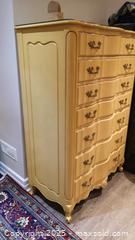 MaxSold Auction: French Provincial 7-Drawer Tall Chest Highboy Dresser, Mustard - Vaughan (Ontario, Canada) SELLER MANAGED Estate Sale Online Auction - Mill Arbour Lane