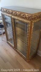 MaxSold Auction: Gold/Glass Display Curio Cabinet w/Mirror Top &#38; 3 Glass shelves, 2 Doors w/mirrored bottom - Vaughan (Ontario, Canada) SELLER MANAGED Estate Sale Online Auction - Mill Arbour Lane