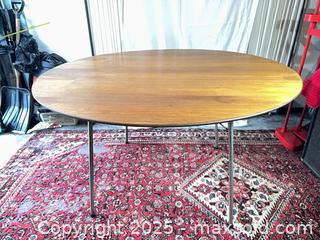 MaxSold Auction: Arne Jacobsen for Fritz Hansen Stamped Rosewood Danish Dining Table w Chromed Metal LegsB  - Toronto (Ontario, Canada) SELLER MANAGED Reseller Online Auction - Sunrise Avenue