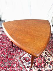 MaxSold Auction: Hans Wegner Style Teak Guitar Pick Triangular Side/End Table - Toronto (Ontario, Canada) SELLER MANAGED Reseller Online Auction - Sunrise Avenue