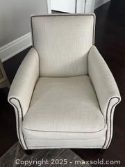 MaxSold Auction: Elte Ivory Upholstered Armchair with Metal Studs  - Toronto (Ontario, Canada) PARTNER MANAGED Estate Sale Online Auction - Esander Drive (STORAGE)