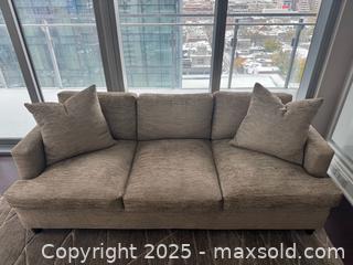 MaxSold Auction: Hickory Chair Furniture Co. Handmade Sofa in Textured Taupe Corduroy  - Toronto (Ontario, Canada) PARTNER MANAGED Estate Sale Online Auction - Esander Drive (STORAGE)