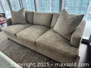 MaxSold Auction: Hickory Chair Furniture Co. Handmade Sofa in Textured Taupe Corduroy  - Toronto (Ontario, Canada) PARTNER MANAGED Estate Sale Online Auction - Esander Drive (STORAGE)