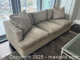 MaxSold Auction: Hickory Chair Furniture Co. Handmade Sofa in Textured Taupe Corduroy  - Toronto (Ontario, Canada) PARTNER MANAGED Estate Sale Online Auction - Esander Drive (STORAGE)
