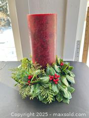 MaxSold Auction: Deep Red Pillar Candle with Faux Greenery Wreath Centerpiece - London (Ontario, Canada) SELLER MANAGED Downsizing Online Auction - Charlotte Street