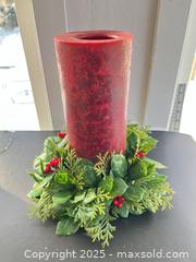 MaxSold Auction: Deep Red Pillar Candle with Faux Greenery Wreath Centerpiece - London (Ontario, Canada) SELLER MANAGED Downsizing Online Auction - Charlotte Street