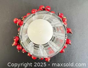 MaxSold Auction: Glass Votive Candle Holder with Faux Berry Wreath - London (Ontario, Canada) SELLER MANAGED Downsizing Online Auction - Charlotte Street
