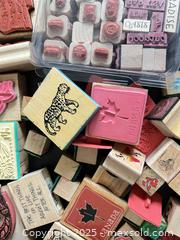 MaxSold Auction: Large lot of rubber stamps in box - London (Ontario, Canada) SELLER MANAGED Downsizing Online Auction - Charlotte Street
