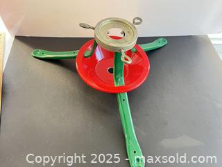 MaxSold Auction: Metal Christmas Tree Stand with Galvanized Top Ring, Green/Red - London (Ontario, Canada) SELLER MANAGED Downsizing Online Auction - Charlotte Street