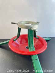MaxSold Auction: Metal Christmas Tree Stand with Galvanized Top Ring, Green/Red - London (Ontario, Canada) SELLER MANAGED Downsizing Online Auction - Charlotte Street