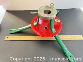MaxSold Auction: Metal Christmas Tree Stand with Galvanized Top Ring, Green/Red - London (Ontario, Canada) SELLER MANAGED Downsizing Online Auction - Charlotte Street