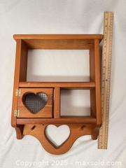 MaxSold Auction: Pine Wall Shelf with Heart Cutouts &#38; Hinged Mesh Door - London (Ontario, Canada) SELLER MANAGED Downsizing Online Auction - Charlotte Street