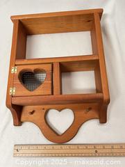 MaxSold Auction: Pine Wall Shelf with Heart Cutouts &#38; Hinged Mesh Door - London (Ontario, Canada) SELLER MANAGED Downsizing Online Auction - Charlotte Street