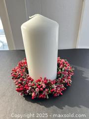 MaxSold Auction: Red &#38; Frosted White Candle Wreath with Pillar Candle - London (Ontario, Canada) SELLER MANAGED Downsizing Online Auction - Charlotte Street