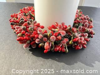 MaxSold Auction: Red &#38; Frosted White Candle Wreath with Pillar Candle - London (Ontario, Canada) SELLER MANAGED Downsizing Online Auction - Charlotte Street