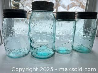 MaxSold Auction:  Vintage aqua glass Crown and Gem canning jars - London (Ontario, Canada) SELLER MANAGED Downsizing Online Auction - Charlotte Street